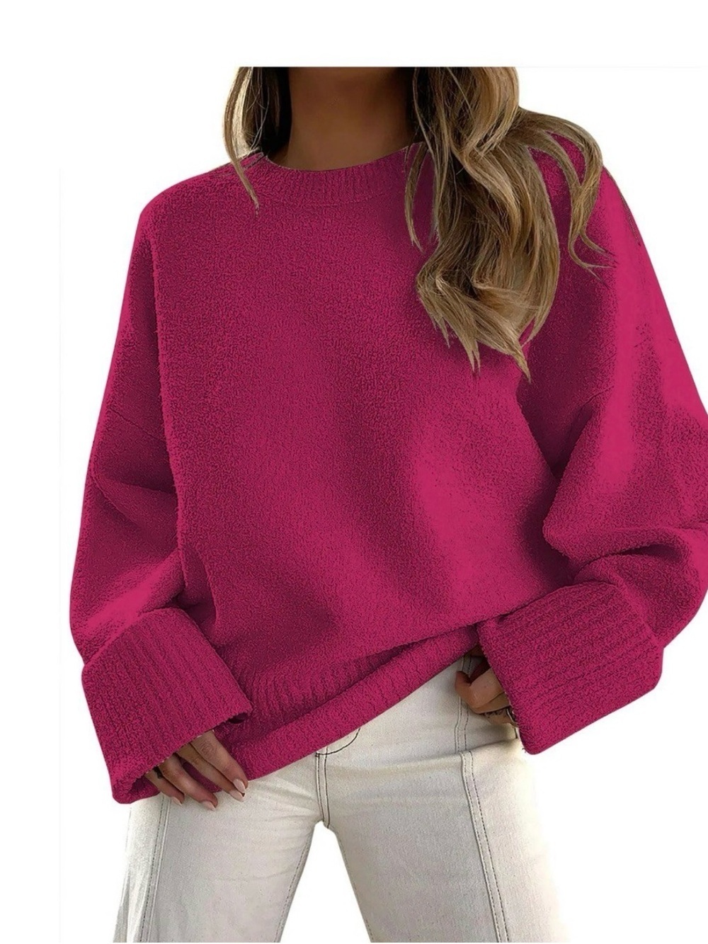 Fantaslook Magenta Fuzzy Knit Sweater L